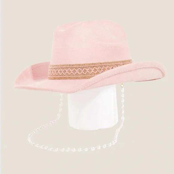 NWT Chic Pink Cowboy Hat with Pearl Chain NWT - Picture 1 of 7